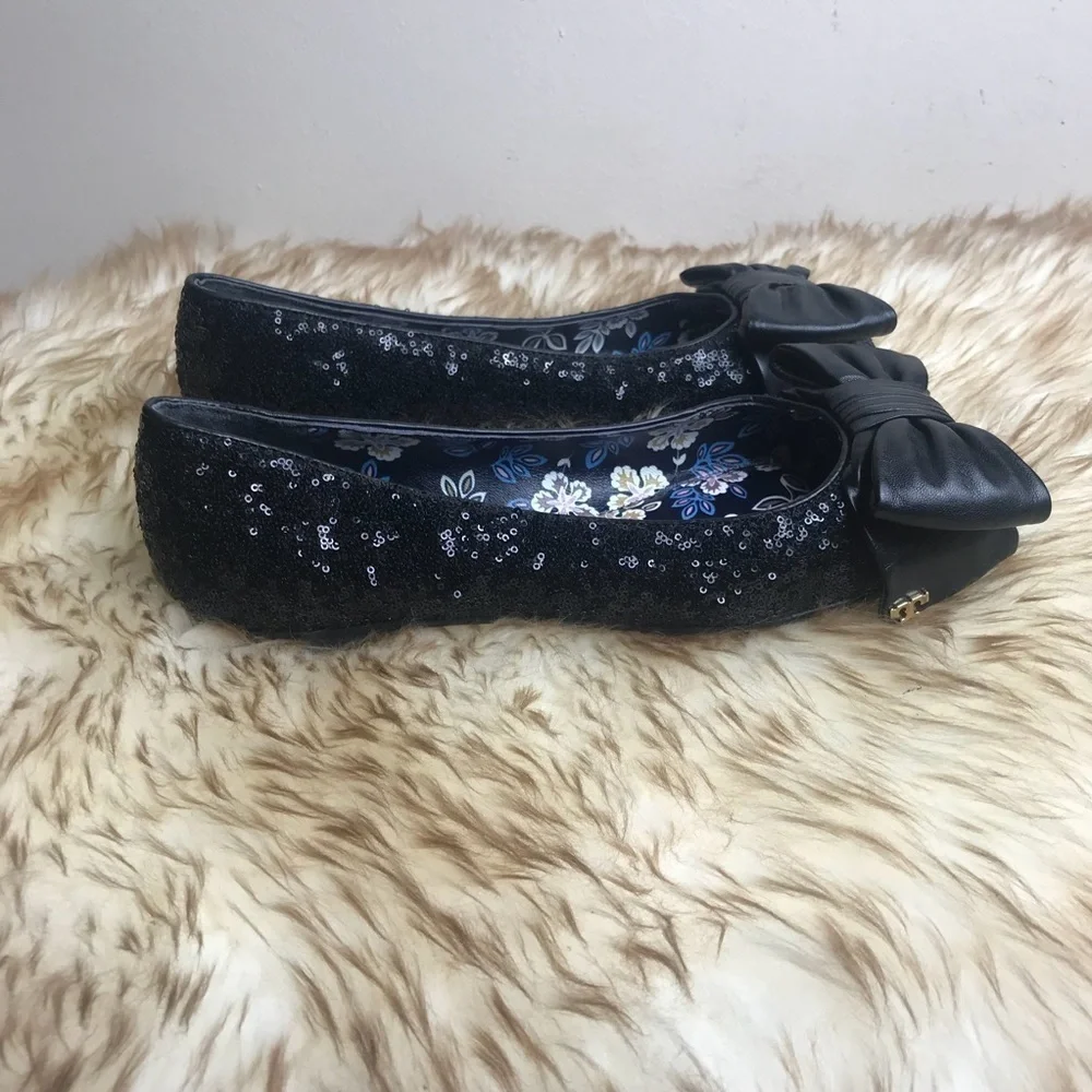 Tory Burch Ballet Sequin Divine Bow Flats Ballerina Sparkly Holiday Bling